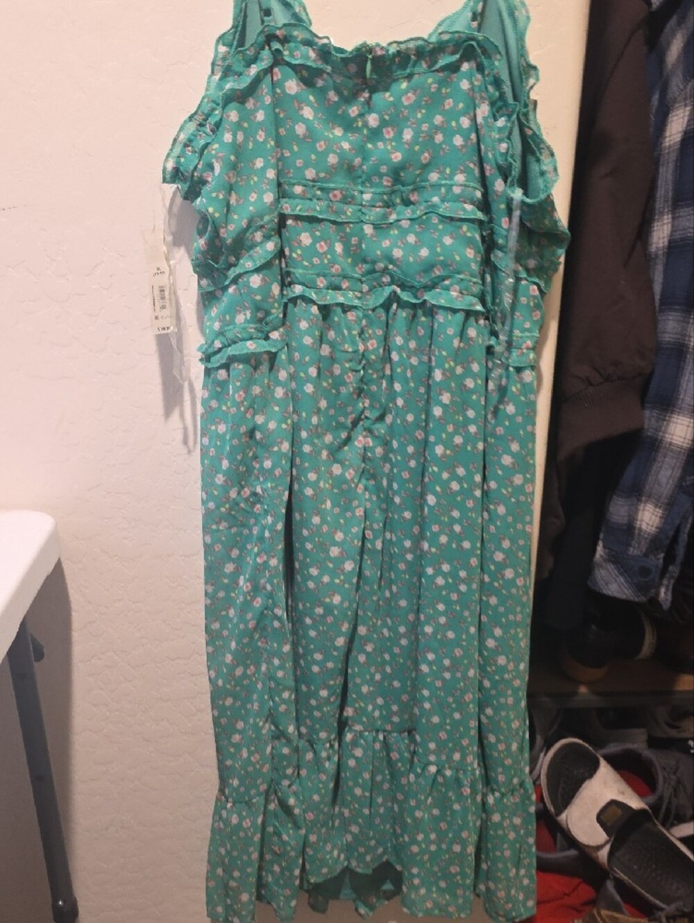 No Boundaries Teal Floral Ruffle Maxi Dress - Picture 5 of 7